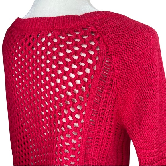 AEO Sweater Open Weave Cable Knit Cotton Wool Blend Pullover Red Medium M - Picture 8 of 12